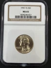 1951-D Washington Silver 25C Quarter - NGC MS65