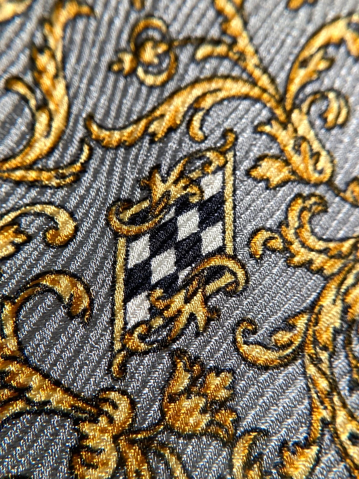 GIANNI VERSACE Vintage '90s Baroque Acanthus Tie Grids Art Nouveau Italy Gray - product detail image 8