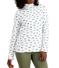 NWT Karen Scott Women's White Dog Printed Long Sleeve Turtle Neck Top Size Small