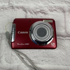 Canon PowerShot A480 Digital Camera 10 MP Red Tested Works - READ DESCRIPTION