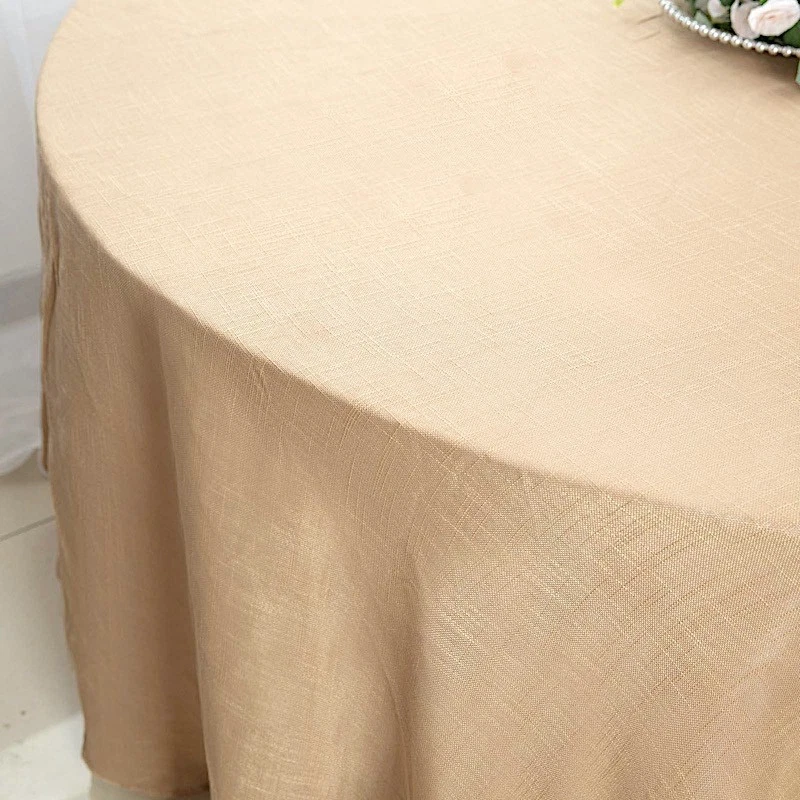 NATURAL 120" Round Premium FAUX BURLAP POLYESTER TABLECLOTH Wedding Party Linens - Image 2 of 4
