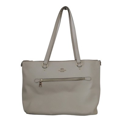 Coach Gallery East West Medium Tan White Shoulder Bag Pebbled Leather