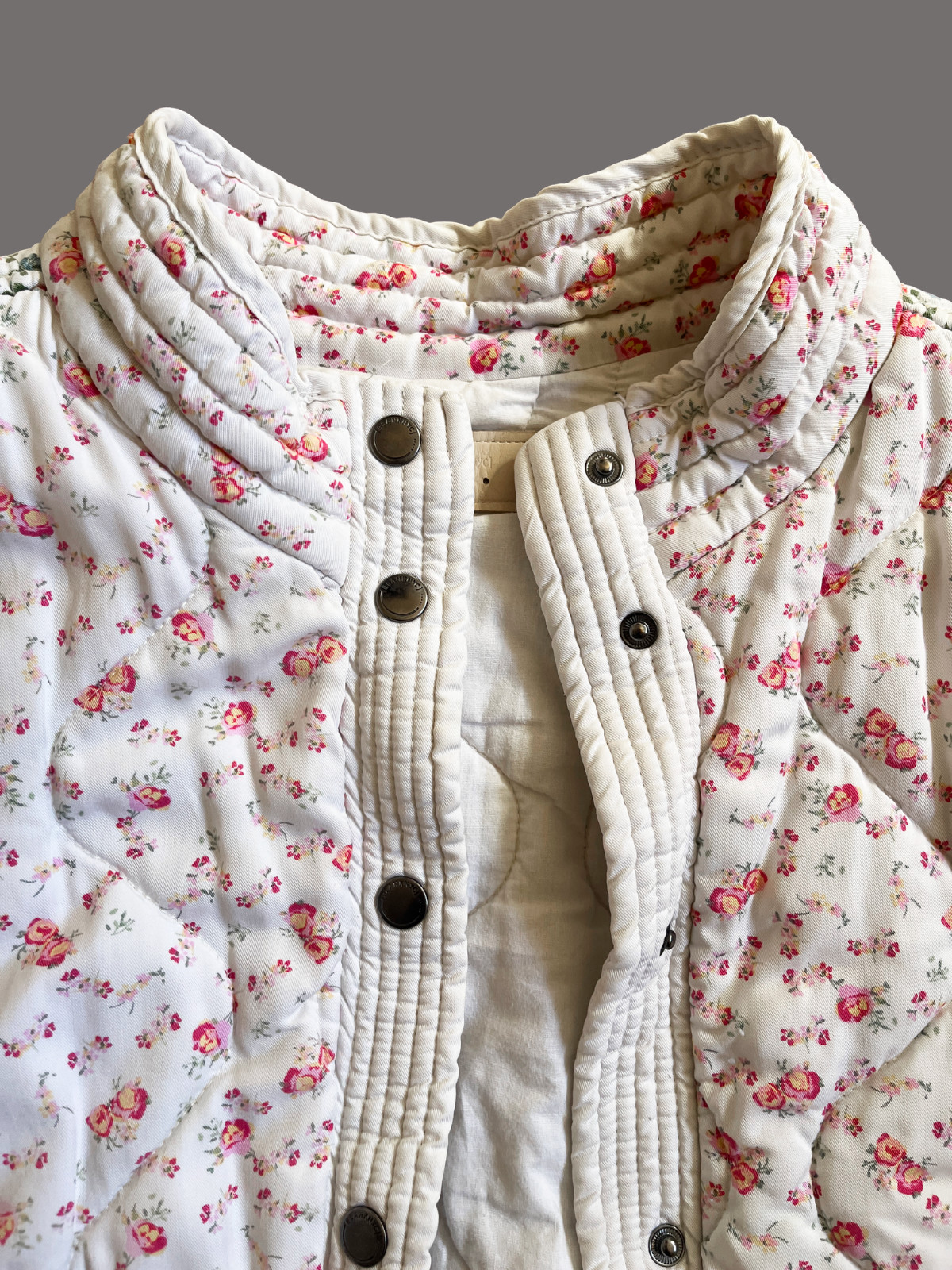 Floral Patchwork Quilted Jacket Snap Front Ribbed… - image 2