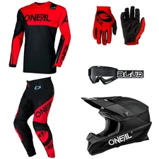 O'Neal Element Racewear Red motocross gear Jersey Pants Gloves Helmet combo