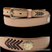 NWT Vtg 90's Circle Y Women PASTEL Pink Rose Cowboy Western CONCHO Leather Belt