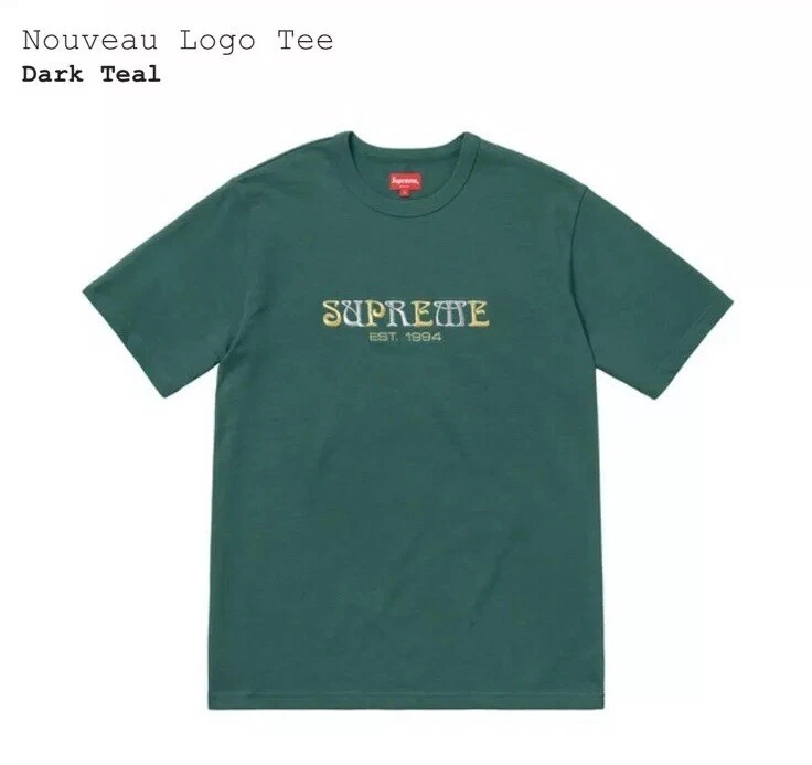 NEW SUPREME FW18 NOUVEAU LOGO TEE DARK TEAL MEDIUM SOLD OUT FREE SHIPPING RARE
