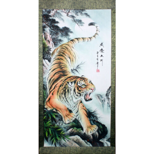 Rollbild chinesisches Wandbild Tiger Bildrolle China Tierkreiszeichen Tiger Bild - Bild 1 von 9