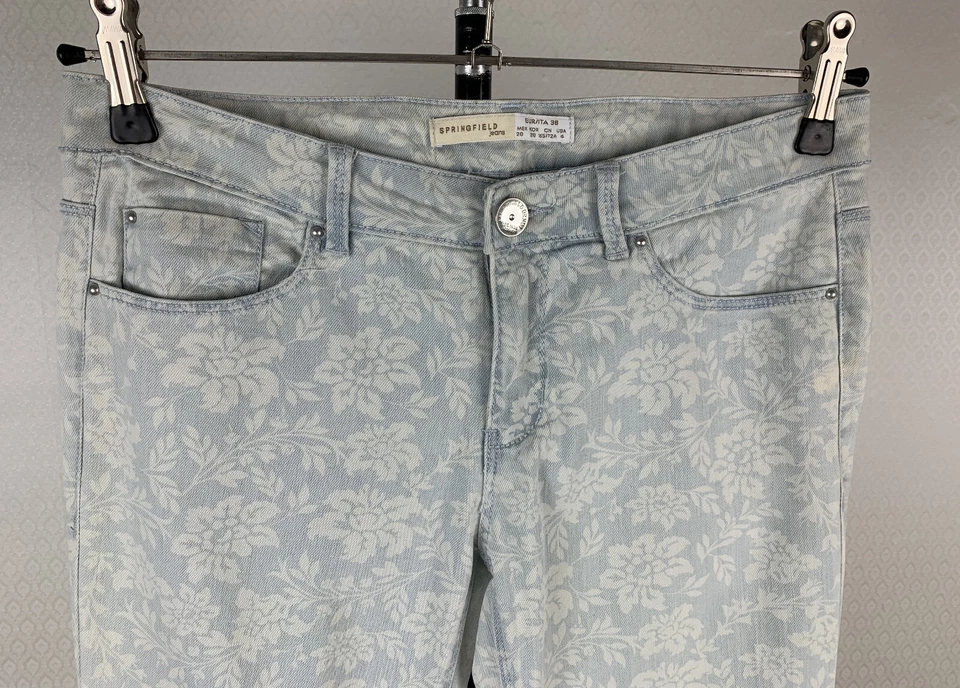 SPRINGFIELD Damen Gr. 38 Stretch Jeans weiß blau Blumen Jeanshose Denim 8C8 - Bild 2 von 4