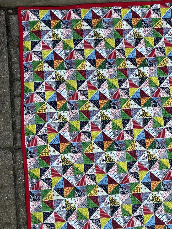 Antique Red Patchwork Quilt Floral Heirloom Blanket Throw Bedding VTG 80”x66” - Image 2 of 4