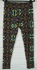 LuLaRoe Women's Leggings Black with Multi Color Size TC New
