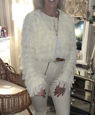 Zara Vanilla Ivory Tulle Jacket With Fringe Medium Bloggers Fave Fringing Bnwt