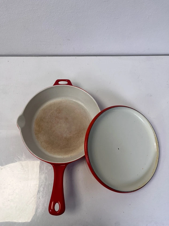 VTG 1960s COPCO Cast Iron Enamel 12" Skillet w Lid Red Denmark Michael Lax - Image 2 of 4