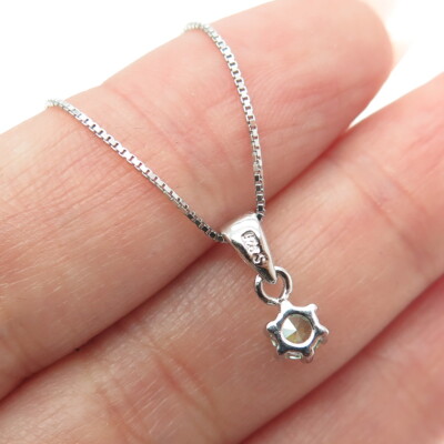 925 Sterling Silver Swarovski Green-Crystal Box Chain Necklace 16