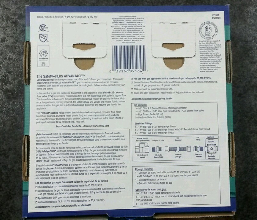 BRASSCRAFT PSC108 GAS DRYER RANGE UNIVERSAL GAS INSTALL KIT 48