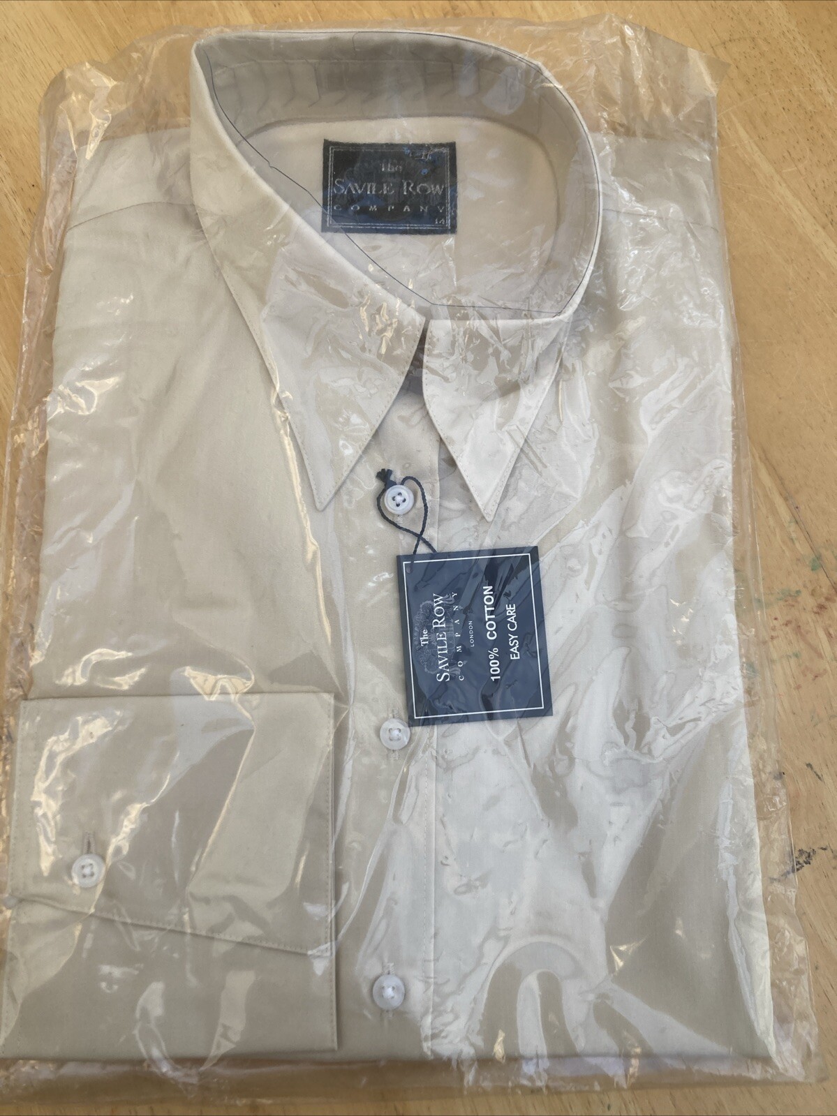 FILA Camicia The Savile Row Company beige 100% cotone taglia 14 pollici nuova con etichetta