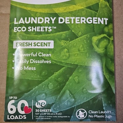 EARTH BREEZE LAUNDRY DETERGENT SHEETS-FRESH SCENT -NO PLASTIC JUG  SEALED... - Picture 5 of 9