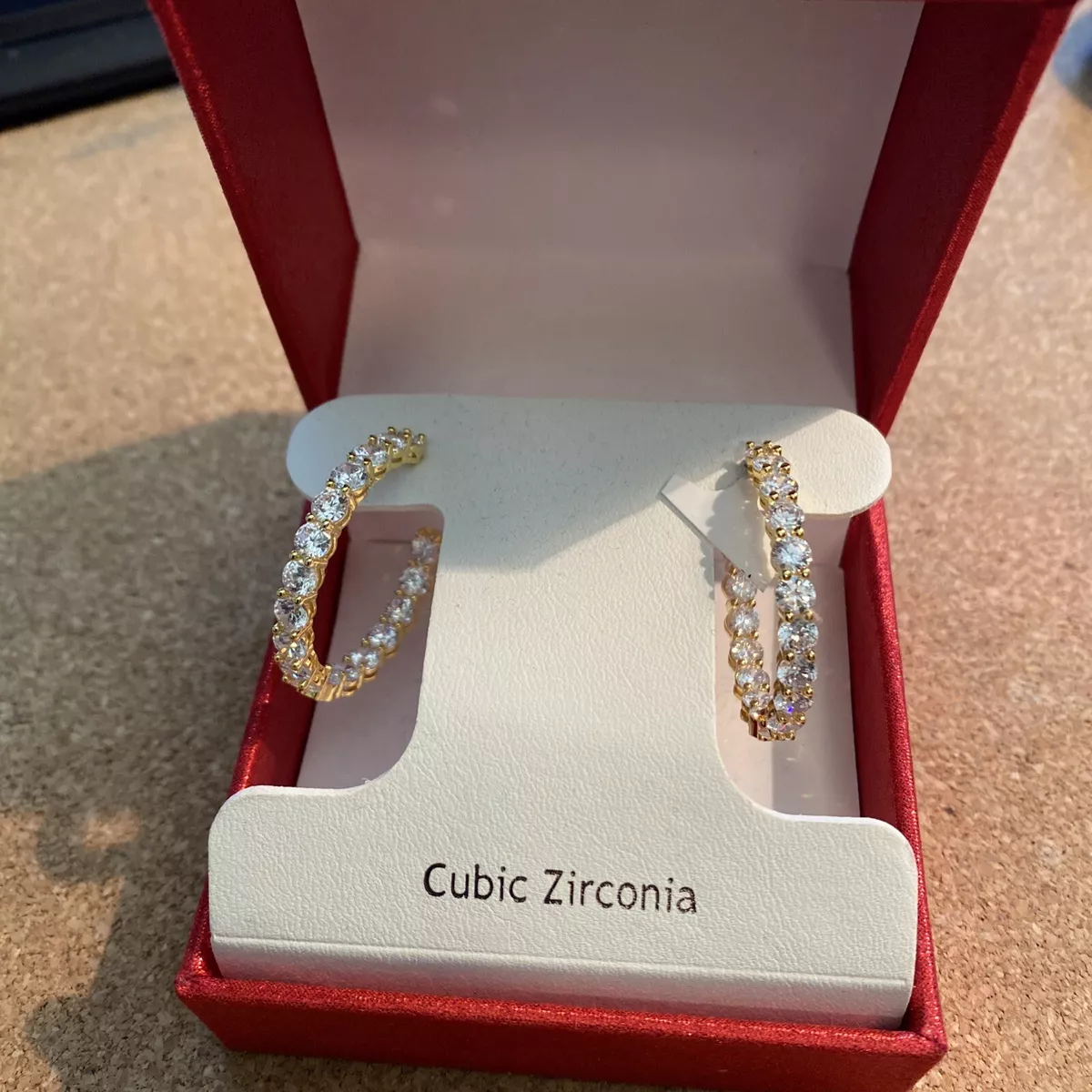 Rachel Ashwell Cubic Zirconia Gold Hoop Earrings Gift Box