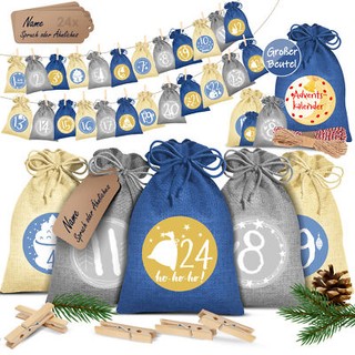 RETOURE Adventskalender zum Befüllen Jutebeutel Weihnachtskalender Stoff 16x12cm