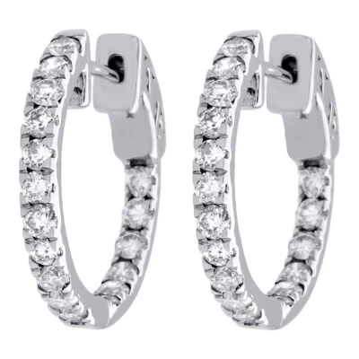10K Weißgold Diamant In & Out Creolen Runde Klappohrringe 0,65" Lang 1 CT. - Bild 1 von 4