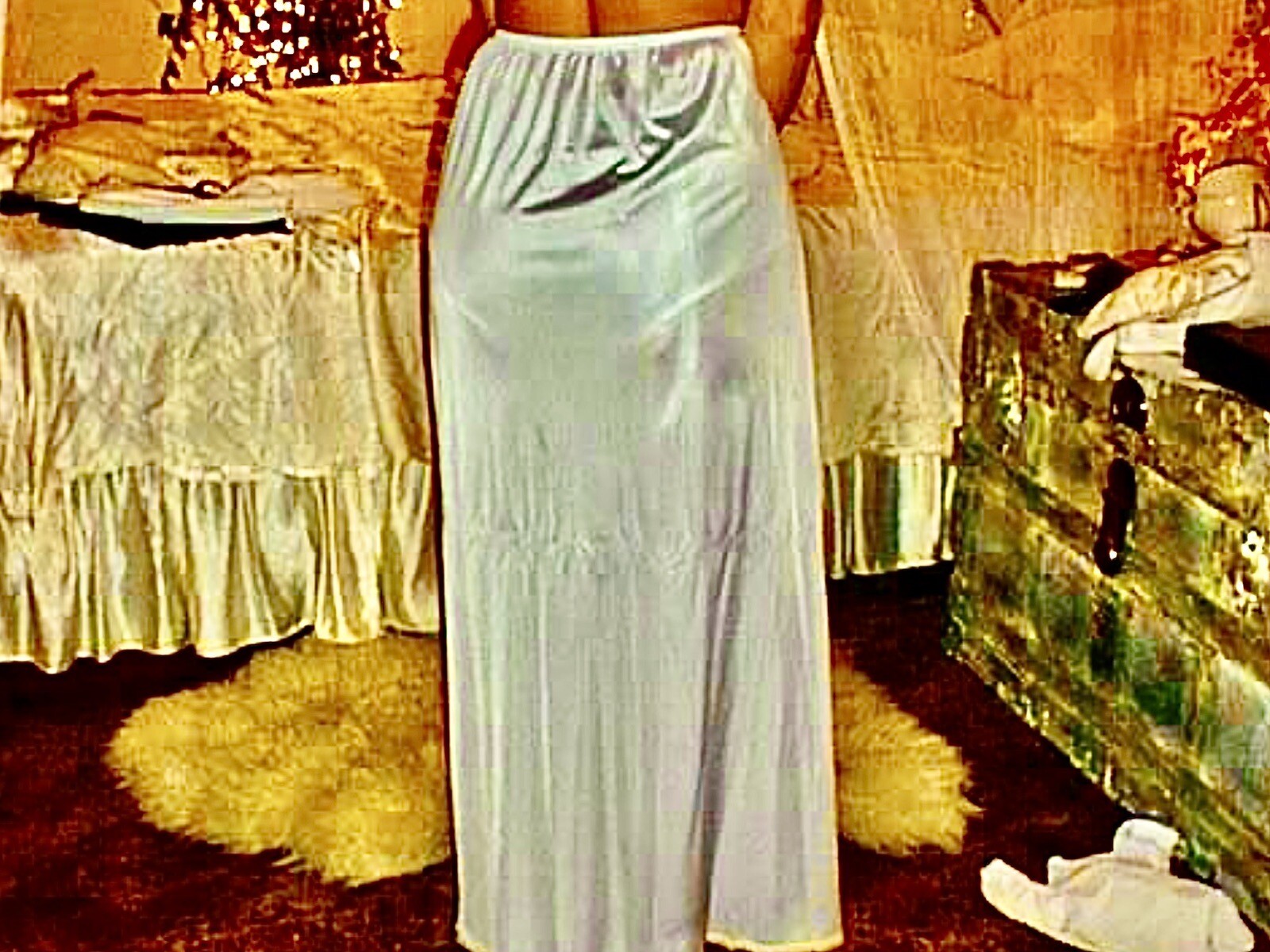 White Silky with Lacy Hem Long Formal Length Half Slip Petticoat ML