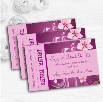 Lila rosa Blumen personalisiert Hochzeit Bar kostenlose Getränke Token