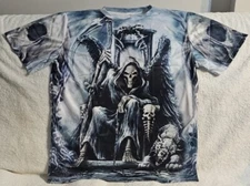 GRIM REAPER DEATH ANGEL WINGS THRONE HELLHOUND SKULL HORROR SCARY T-SHIRT
