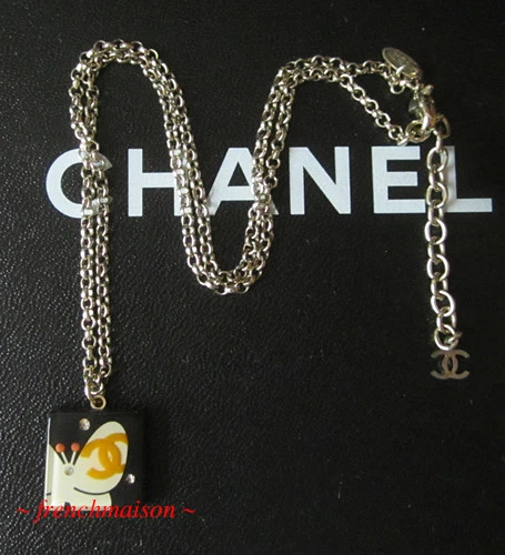 COLLANA AUTENTICA CHANEL CC Logo Nera FARFALLA Cristallo Oro Bambino Animale Piccolo