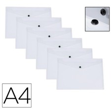 6 PZ BUSTE A4 Trasparente Chiusura con Bottone Adatto per Ufficio, Scuola, Casa
