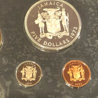 1973 JAMAICA PROOF SET 7 COIN FRANKLIN MINT Proof Set COA ORIG