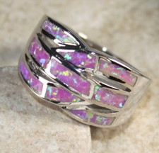 SILVER Elegant Pink Fire Opal Big Ring Size 6 WR40304