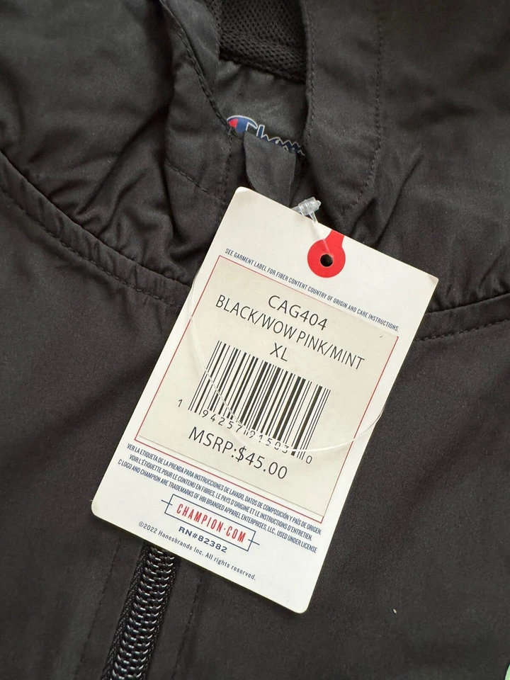 Cortavientos Champion Girls Cremallera Completa Negro Wow Rosa Como Nuevo Talla XL $45 Foto 3 de 4