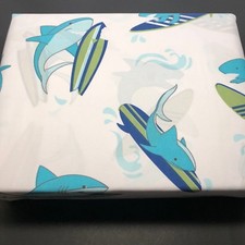 Surfing Shark Full Sheet Set 4 Piece With 2 Std Pillow Cases Blue Green White