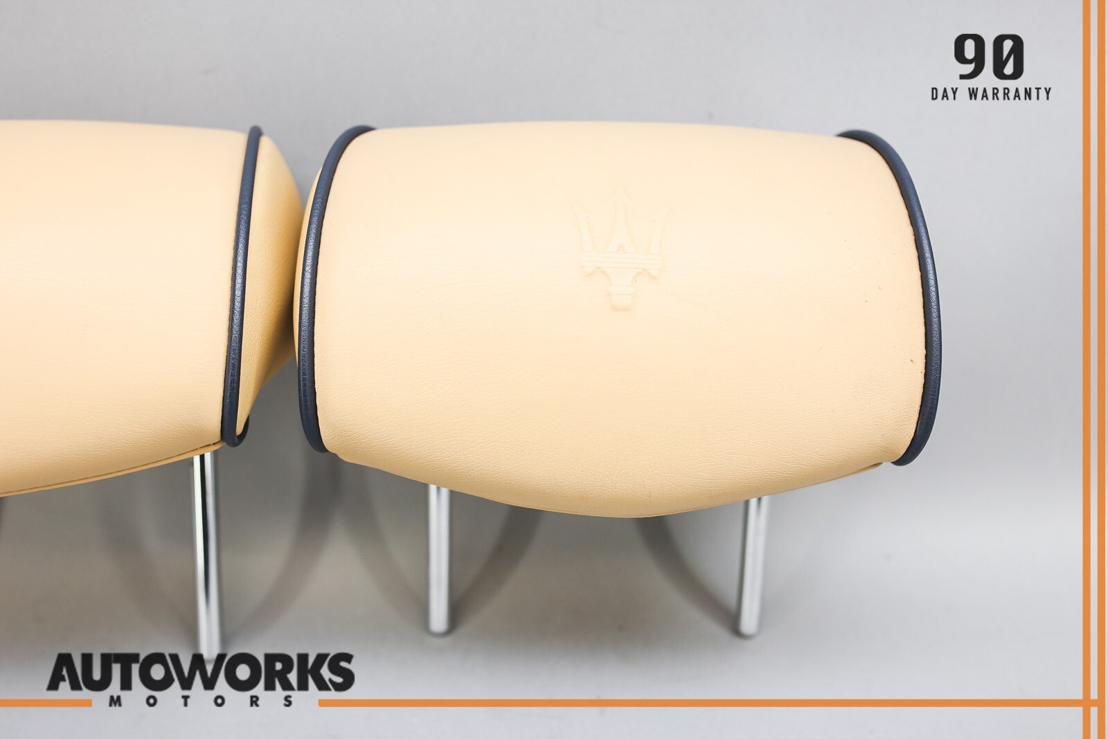 03-13 Maserati Quattroporte M139 Rear Left & Right Seat Headrest Set Beige OEM
