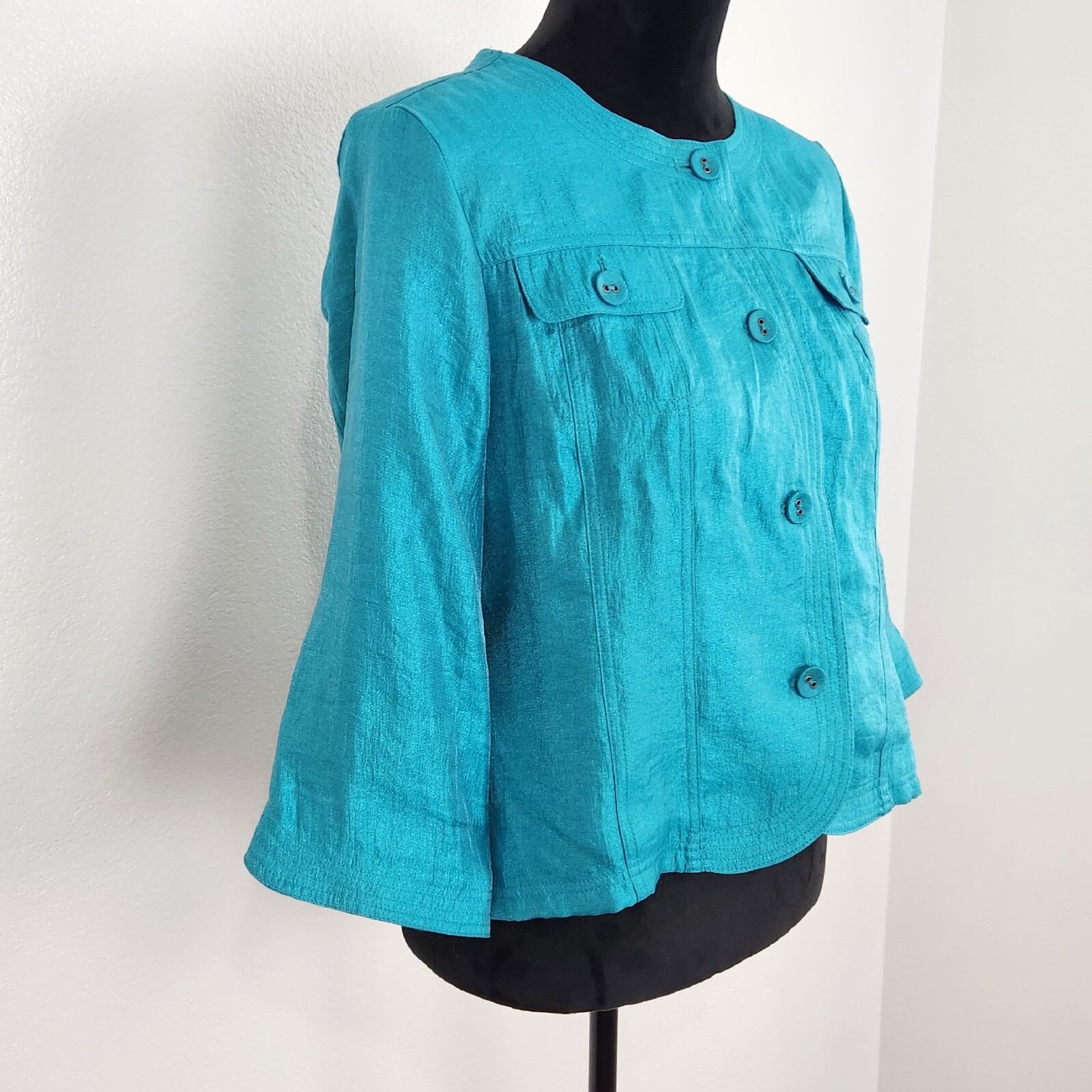 Ruby Rd. Aqua Blue/Green Button Down Jacket Blaze… - image 2