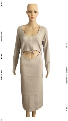 Gathered Front Cutout Long Sleeve Rib Midi Dress | eBay