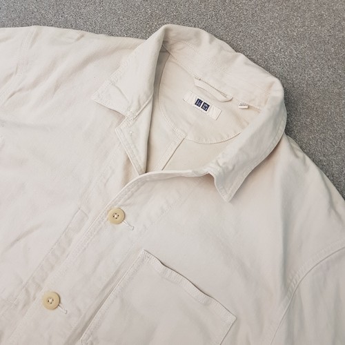 Uniqlo Mens Jacket Large White Cream Chore Utility Field Sack Workwear Overshirt - Picture 2 of 10