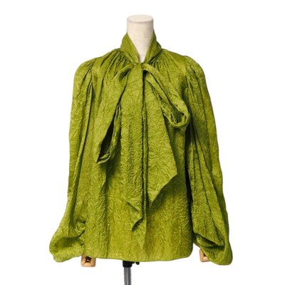 Unused item Rochas blouse Size 38 Bowtie ribbon with wrinkles, green Made in...