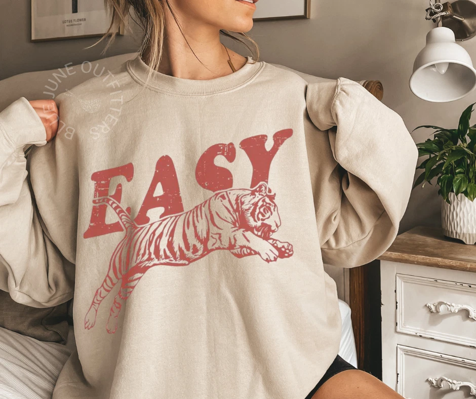 EASY Tiger Graphic Sweatshirt Unisex Vintage Pullover