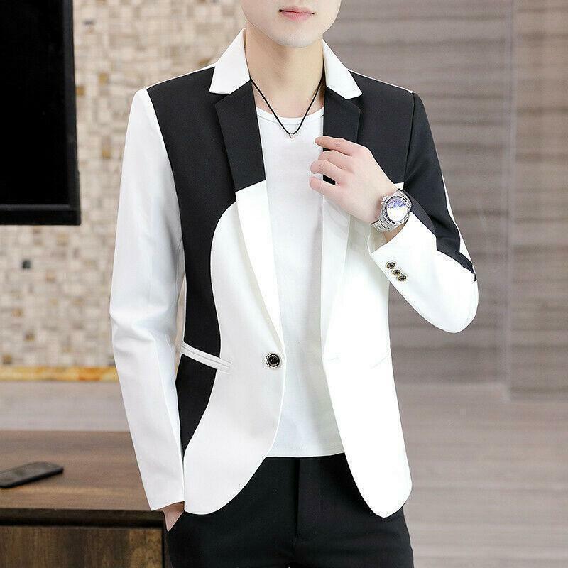 Fashion Mens Slim Fit Thin Lapel Mixed Colors Blazer Jacket Casual