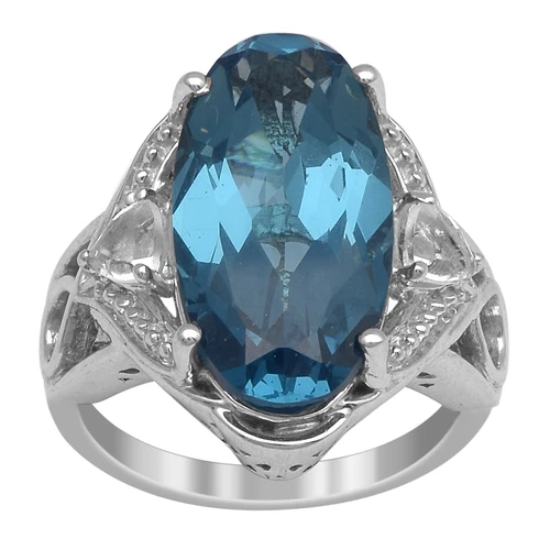 925 Silver Marquise Cut Blue Topaz Solitaire Accents Ring For Graduation Gift