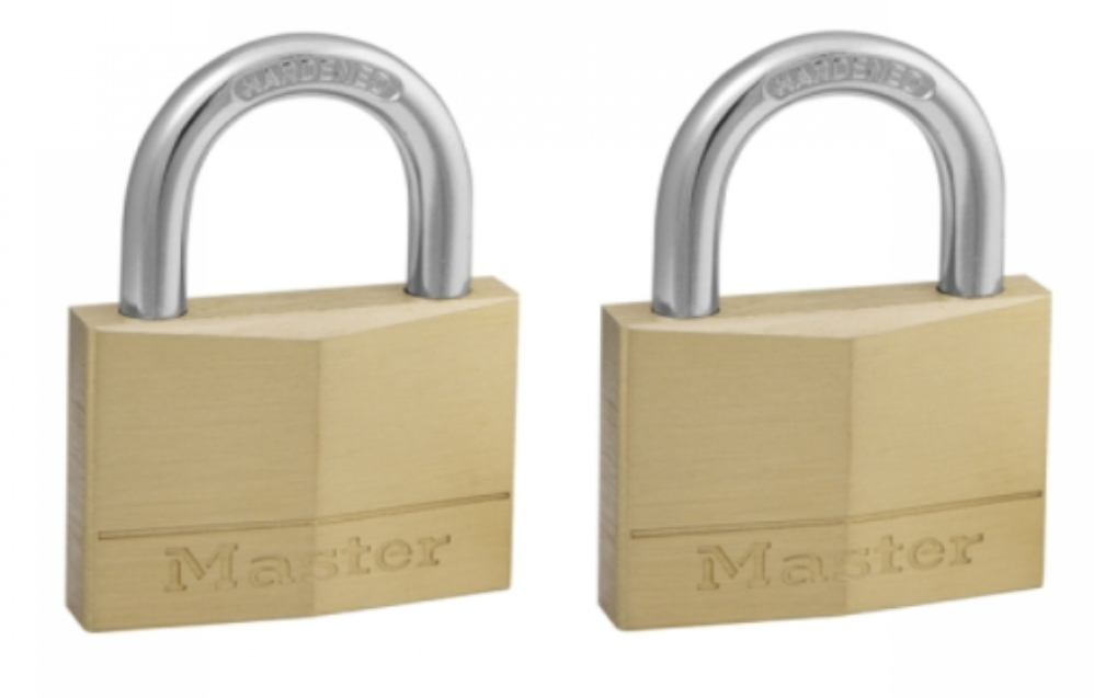 MASTER LOCK - 2 LUCCHETTI IN OTTONE MASSICCIO - ARCO ACCIAIO CEMENTATO - 50x2...