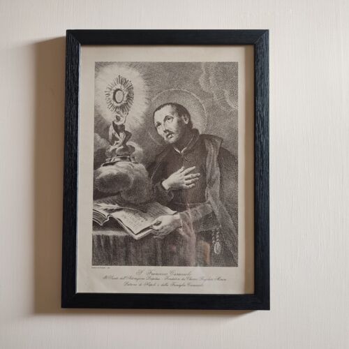 Quadro San Francesco Caracciolo Con cornice in Legno nera 25x33 Religione Cristo - Foto 1 di 5