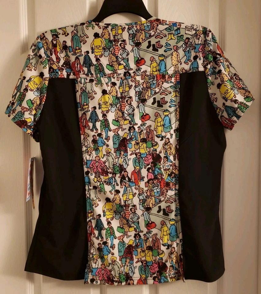 Where’s Waldo Tooniforms Scrub Top Shirt Multicolor Size Large Cartoon Book NWT - Image 2 of 4