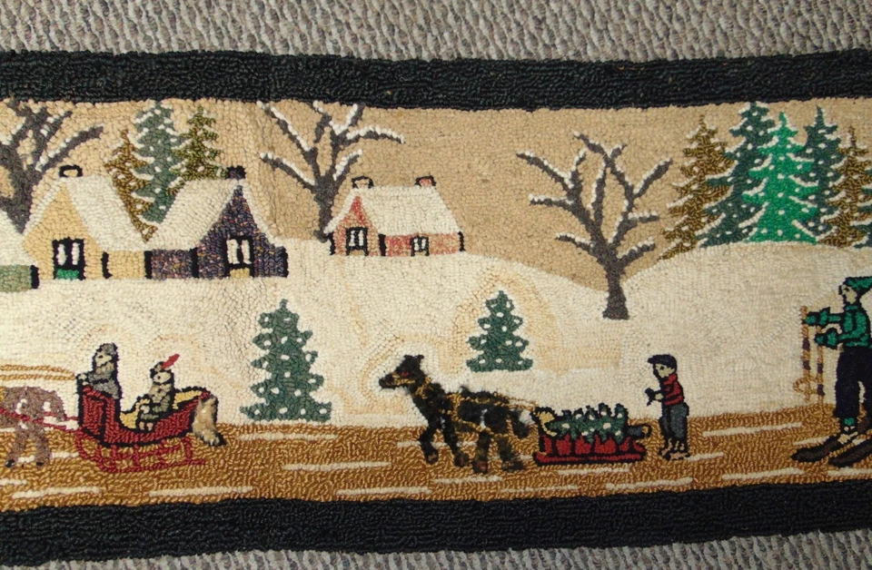 Alfombra Grande Antigua Canadiense Quebec Enganchada Invierno Trineo Esquí Navidad Foto 3 de 4