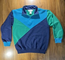 Vtg 80s 90s Sport European Beach 1/4 Zip Pullover Blue  Green Women  s Petite