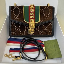 GUCCI Sylvie Shoulder Bag Leather Brown Auth
