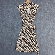 DIANE VON FURSTENBERG Silk Griffith Wrap Dress Size 8 Vintage Brown White Midi 