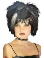 Fun World Womens Black Blonde Streak Punk Rock Short Halloween Costume Wig