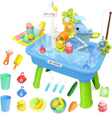 Water Table for Toddlers 1-3, Kids Play Sink for Toddlers with Pump, Whale Slide
