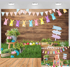 7X5FT Spring Easter Backdrop Green Grass Wooden Wall Easter Photography Backgrou